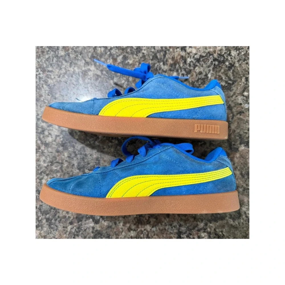Puma Club 5v5 Kids Blue Yellow Suede Low Top Sneakers‎ 405353-16 Size 3C